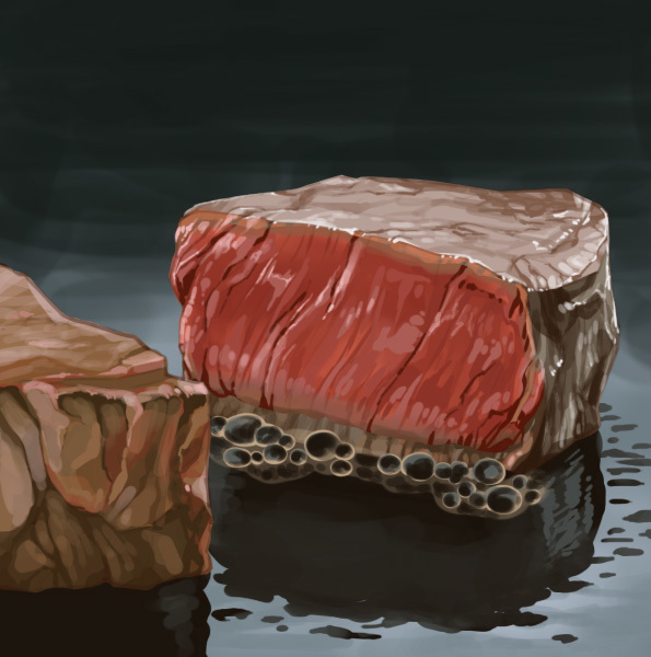 如何绘制出在热铁板上的肉?