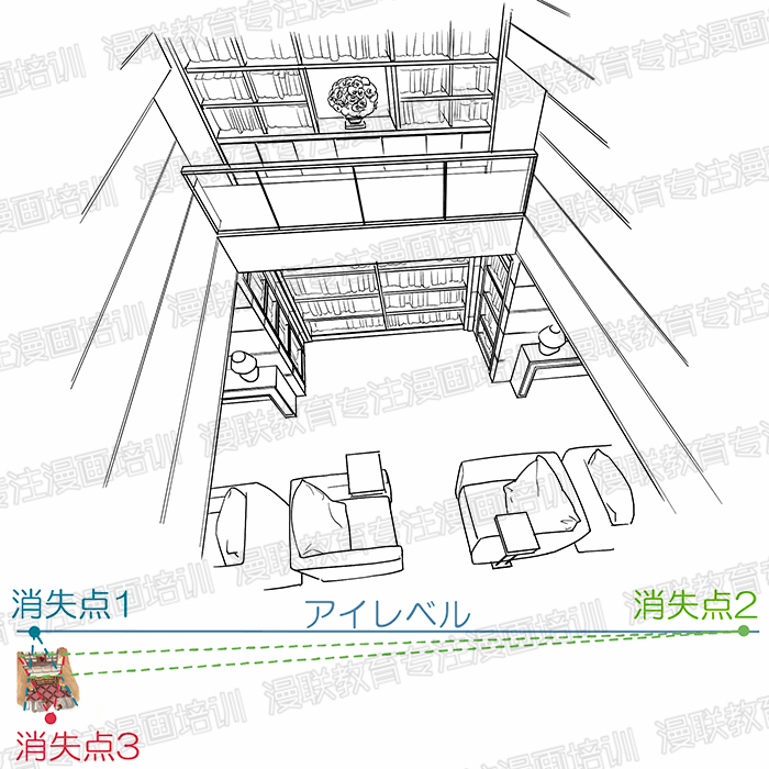 如何使用三点透视图法绘制漫画背景?绘制有尺度感的室内背景只需要五个步骤!