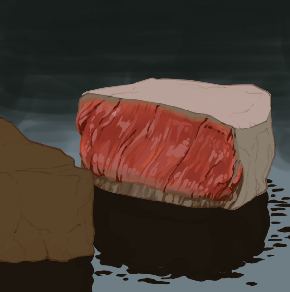 如何绘制出在热铁板上的肉?