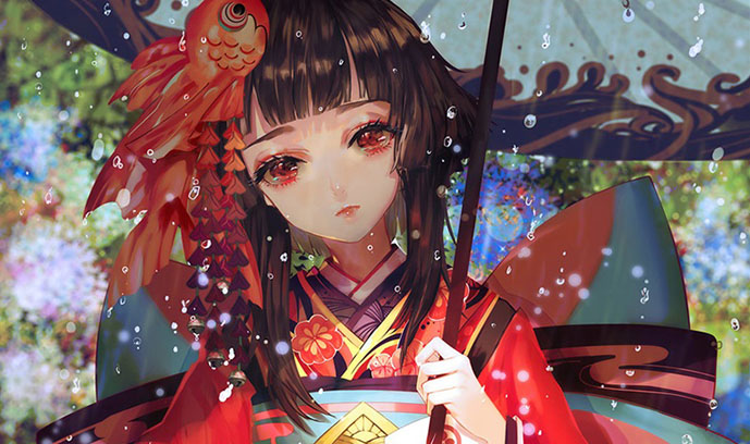 【绘画作品分享】下雨天的小姐姐
