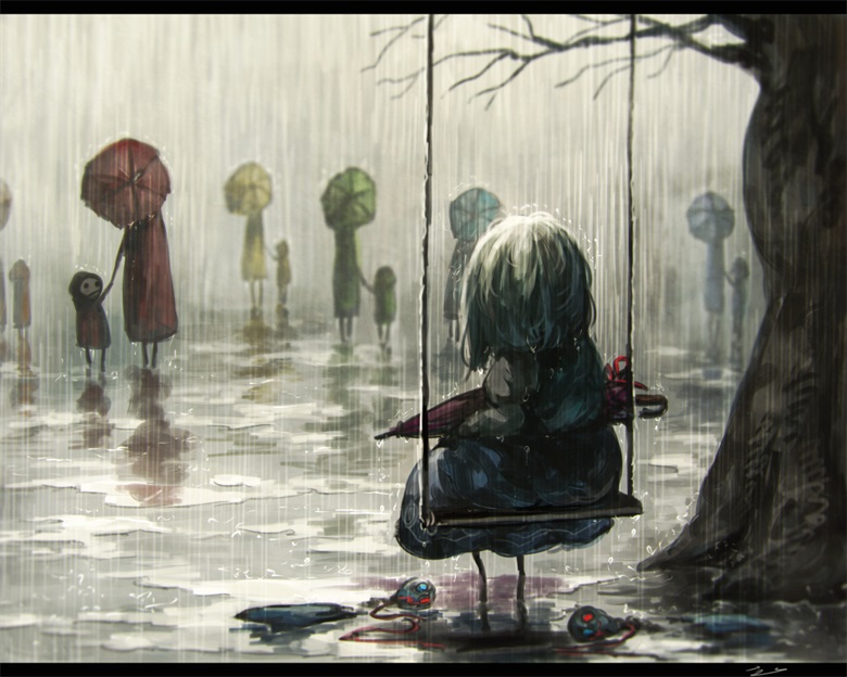 【绘画作品分享】下雨天的小姐姐