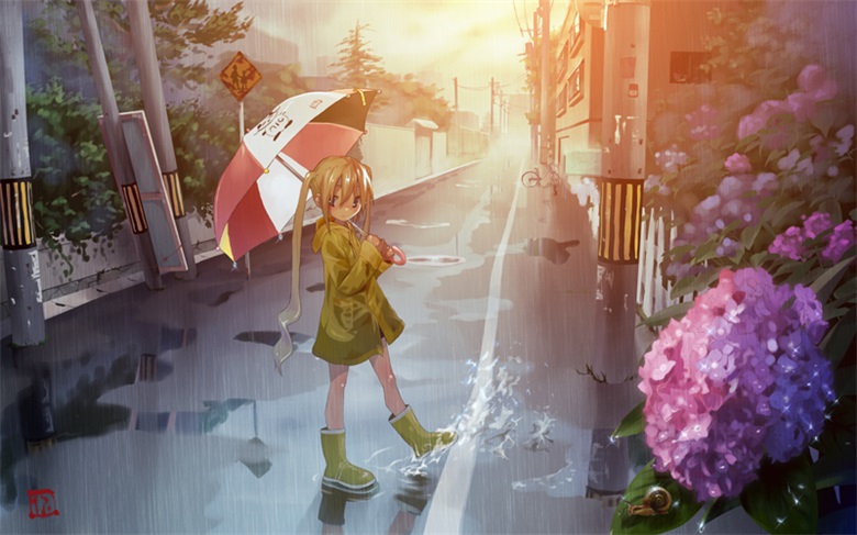 【绘画作品分享】下雨天的小姐姐